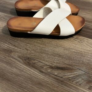 Seven7 White Cross-Strap Sandals
